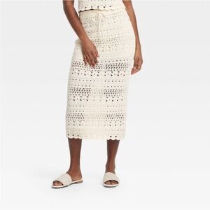 Women's Openwork Midi Sweater Skirt - Universal Thread™ Cream XL new 🆕